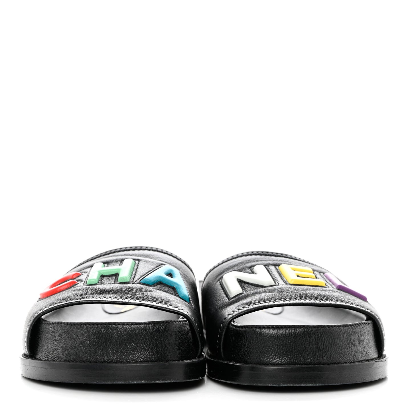 Lambskin Cha-Nel Mule Sandals 36 Black Multicolor