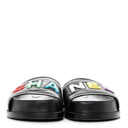 Chanel Lambskin Cha-Nel Mule Sandals 36 Black Multicolor 2 of 8