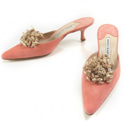 FASHIONPHILE MANOLOBLAHNIKSuedeSeashellCoralHeels38 1 of 8