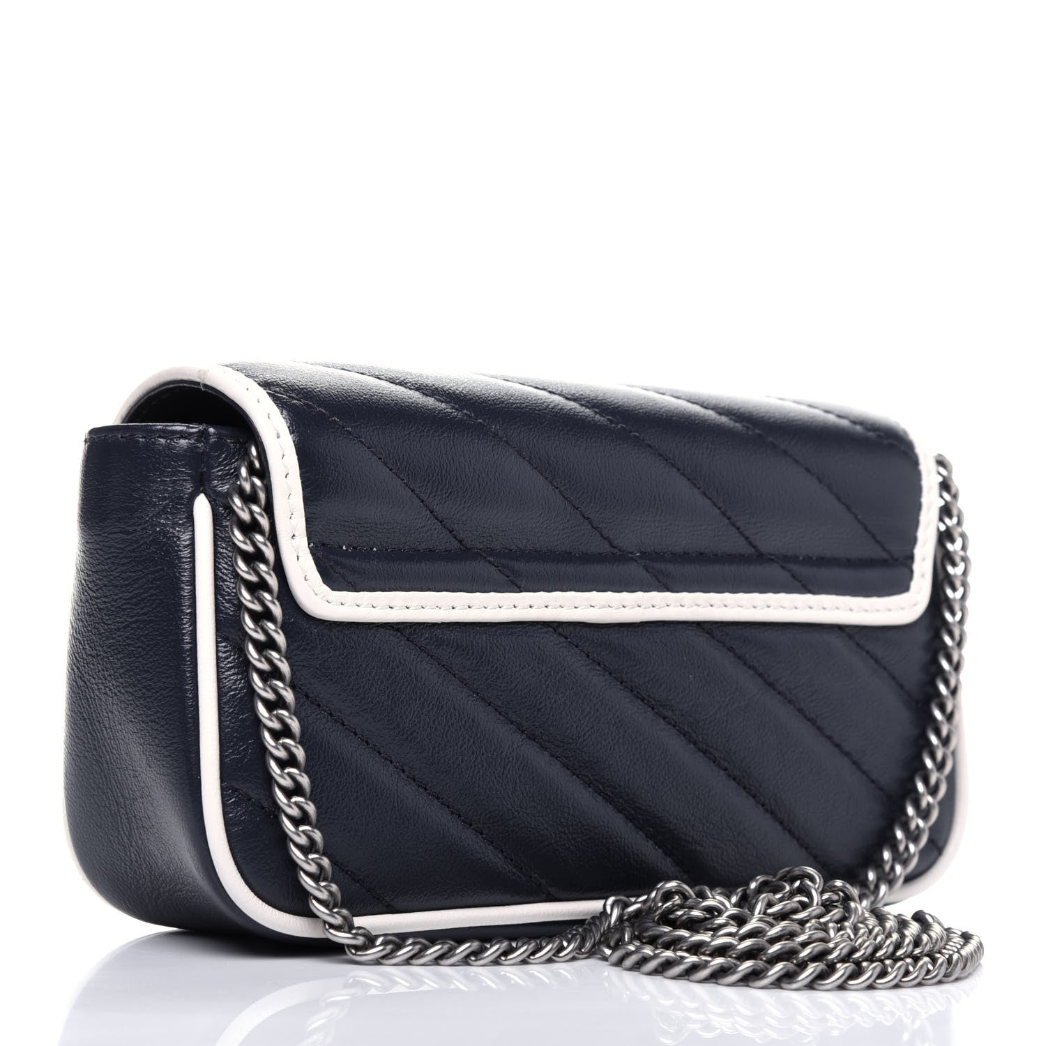 Gucci Vintage Effect Calfskin Matelasse Diagonal Super Mini Torchon GG Marmont Shoulder Bag Blue Agata Mystic White 3 of 10