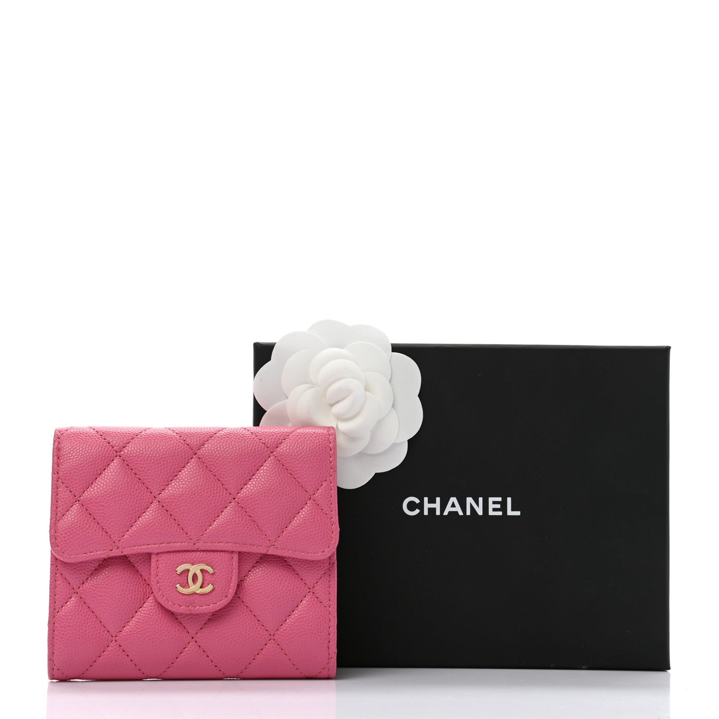Caviar Quilted Compact Flap Wallet Pink