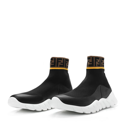 Fendi Jersey FF Mania Mens High Top Sock Sneakers 10 Black Tobacco Yema 3 of 9