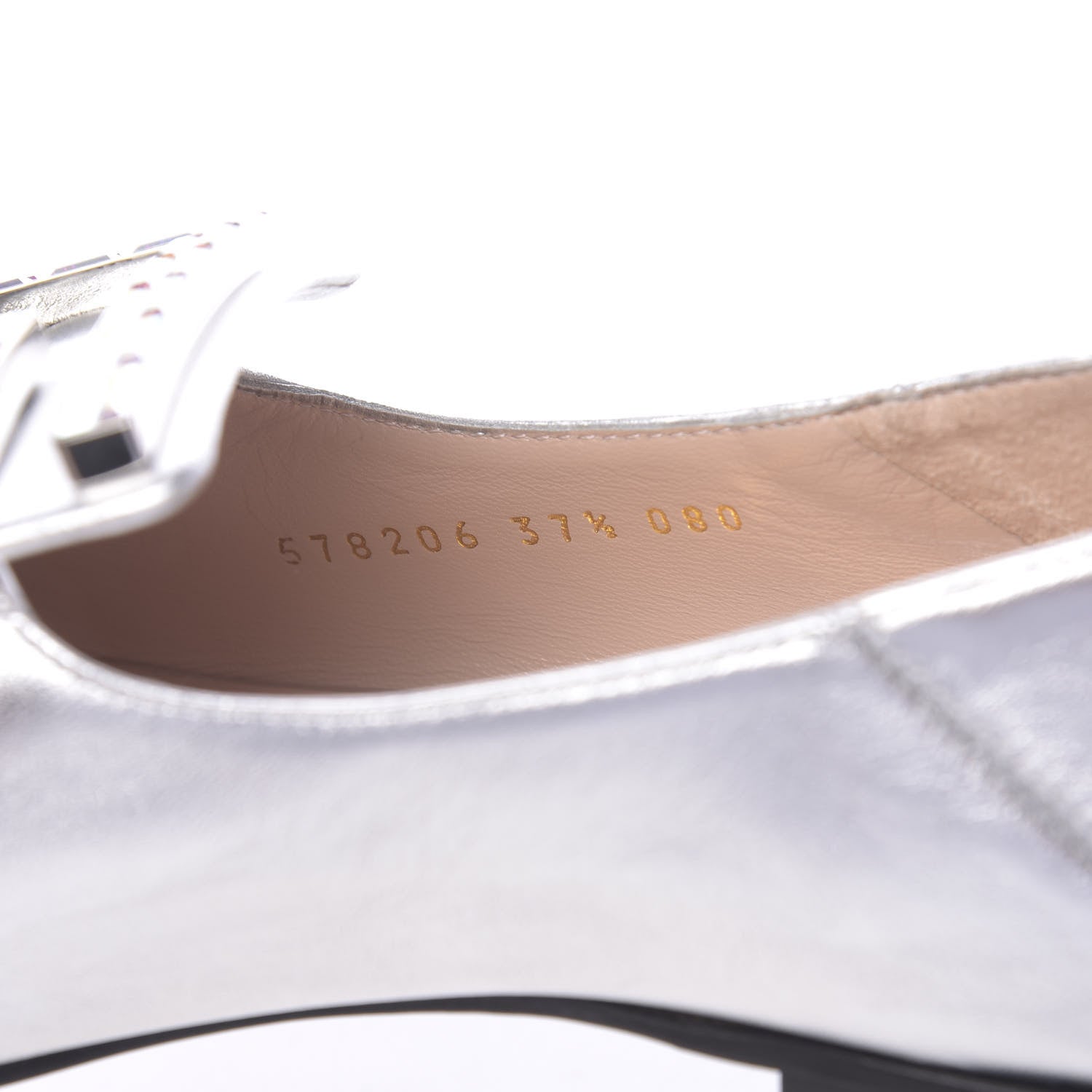 Gucci Metallic Nappa Crystal Square G Madelyn Loafers 37.5 Silver 7 of 10