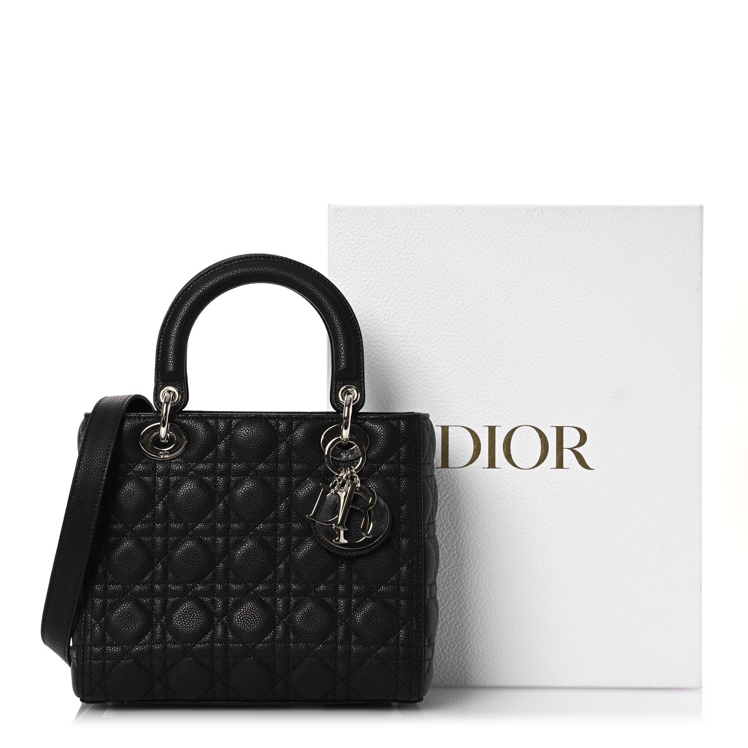 Christian Dior Grained Calfskin Cannage Medium Lady Dior Black 14 of 14