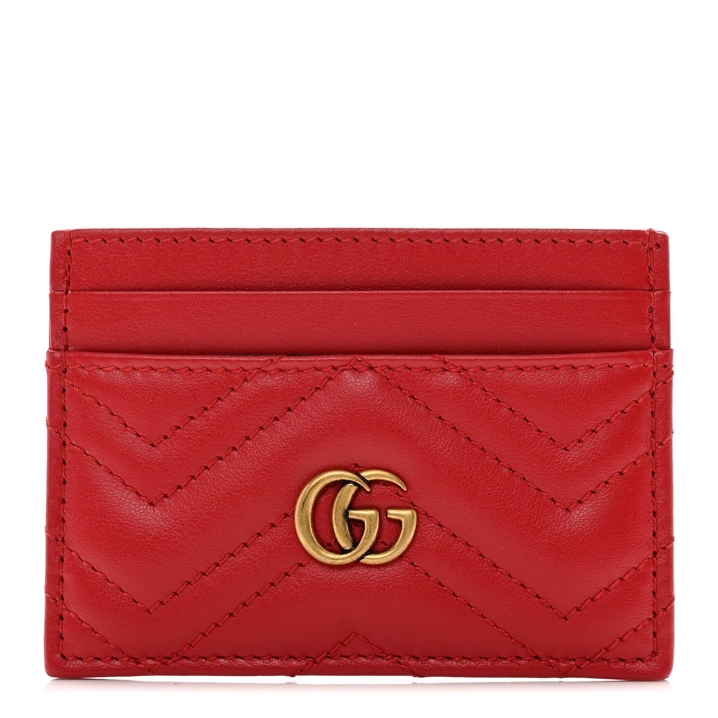 Calfskin Matelasse GG Marmont Card Holder Hibiscus Red
