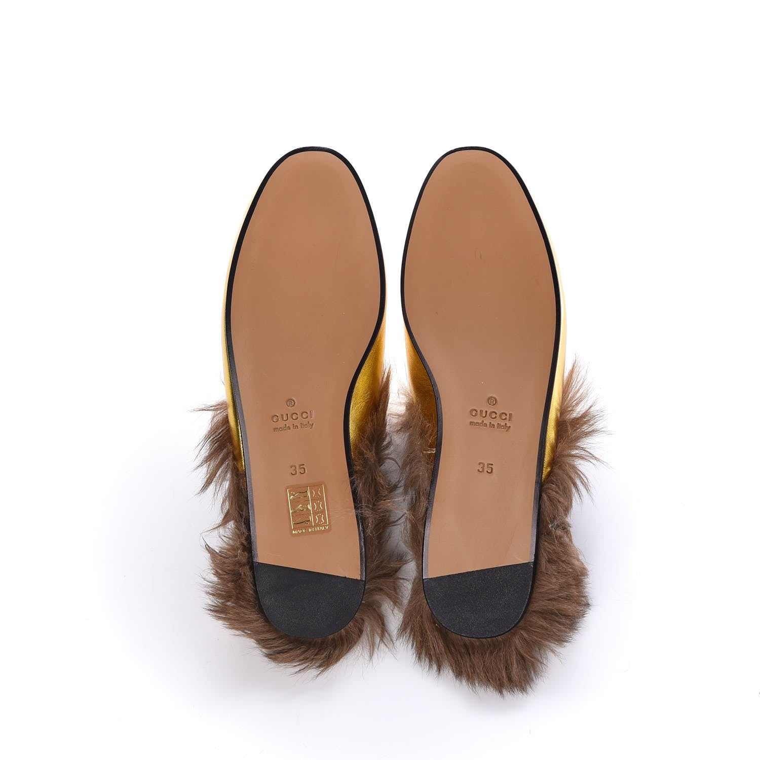 Gucci Metallic Nappa Fur Heart and Lips Womens Princetown Slippers 35 Gold 5 of 8