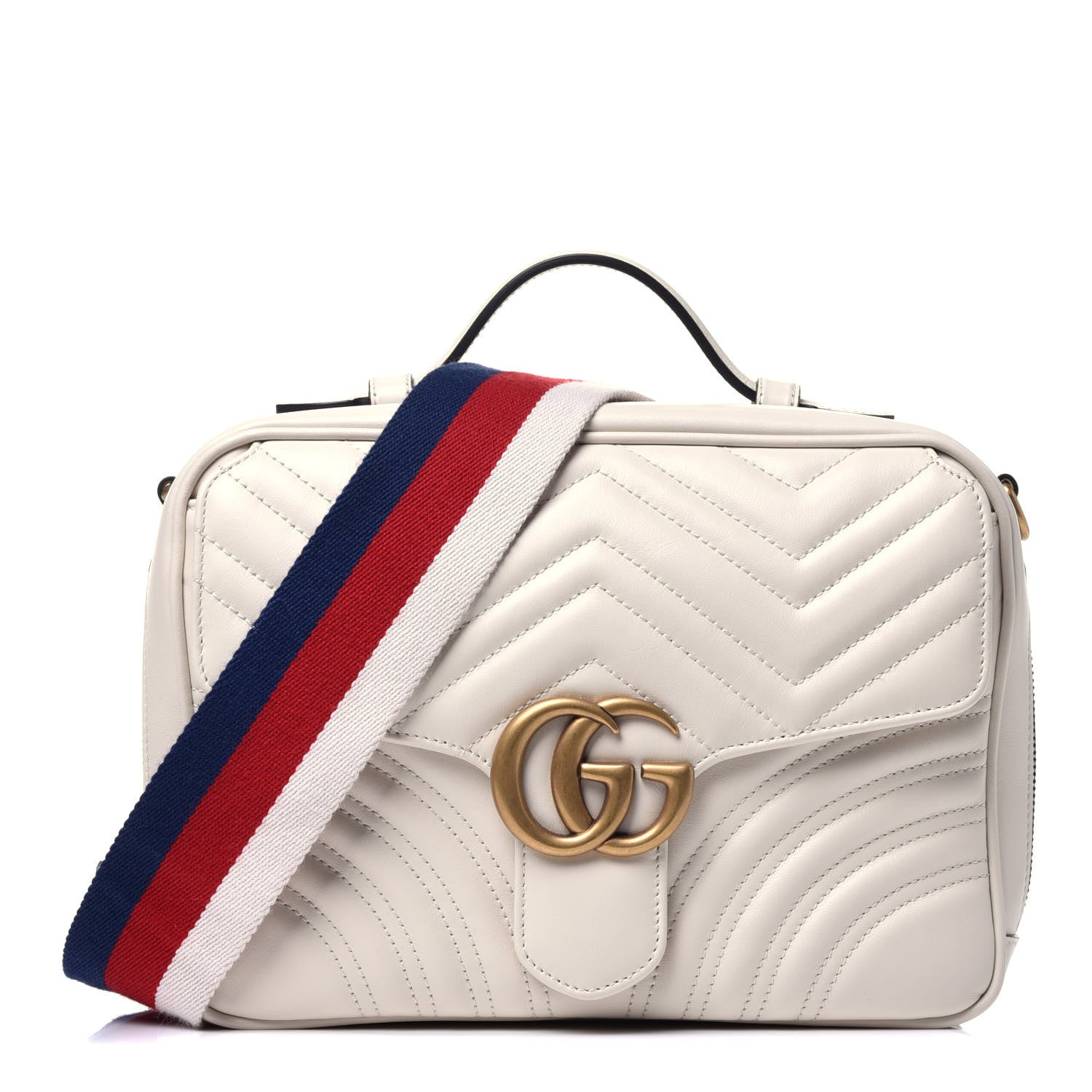 Gucci Calfskin Matelasse Sylvie Web Small GG Marmont Top Handle Shoulder Bag White 1 of 10