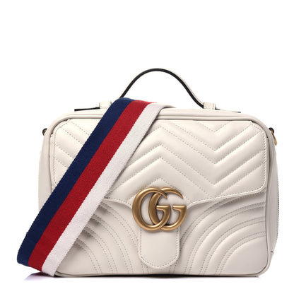 Gucci Calfskin Matelasse Sylvie Web Small GG Marmont Top Handle Shoulder Bag White 1 of 10
