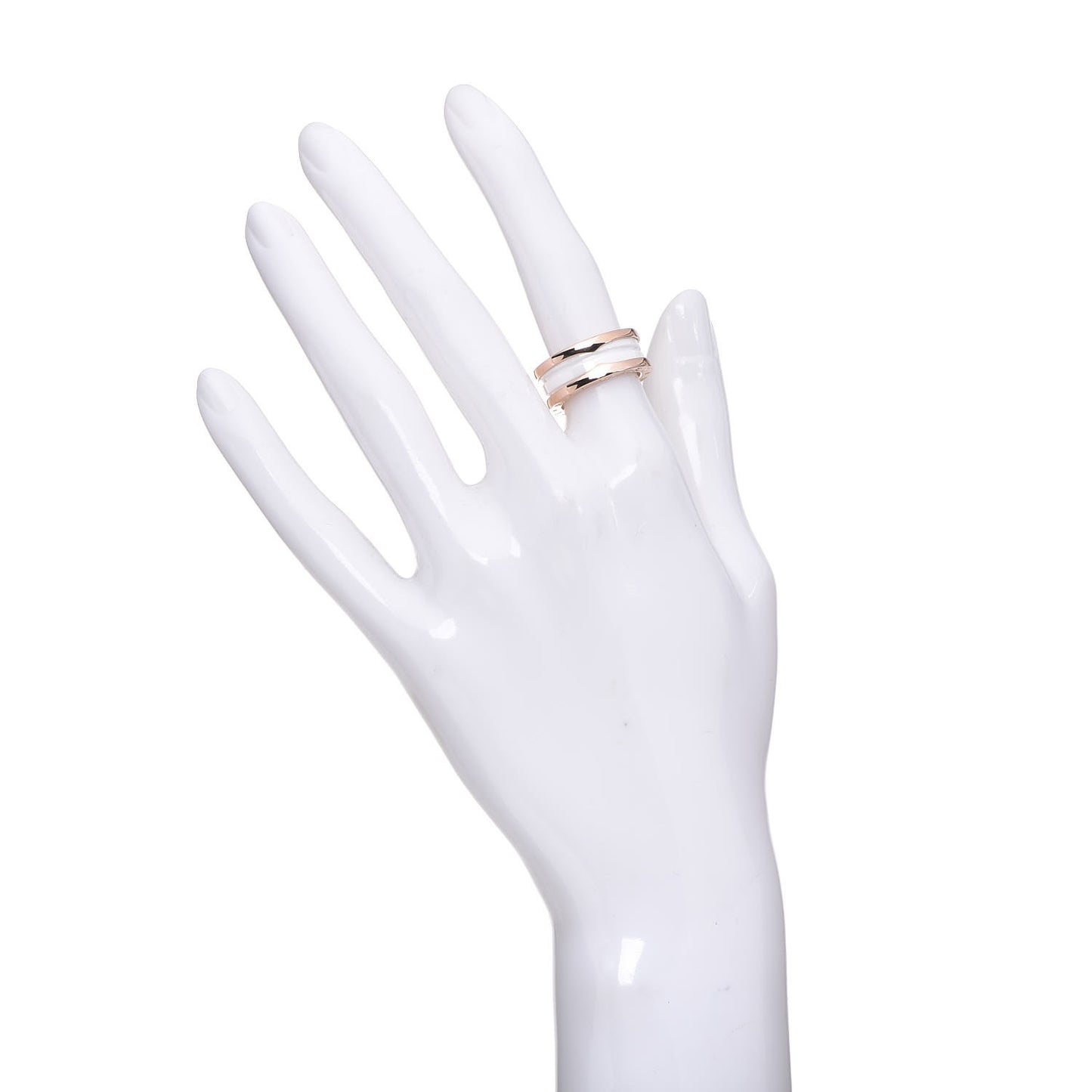 18K Rose Gold White Ceramic B.Zero1 Two-Band Ring 51 5.75