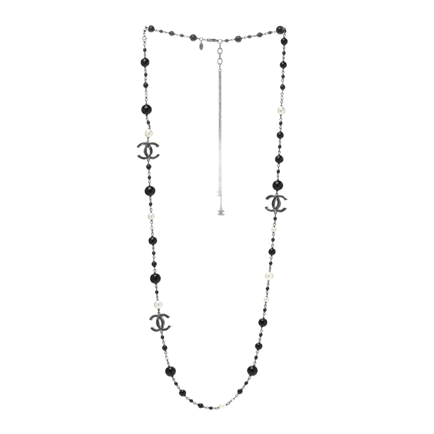 Chanel Ruthenium Pearl Beaded CC Long Necklace Black 3 of 5