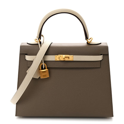 Hermes Epsom Bi-Color Horseshoe Kelly Sellier 25 Gris Asphalte Craie 1 of 11