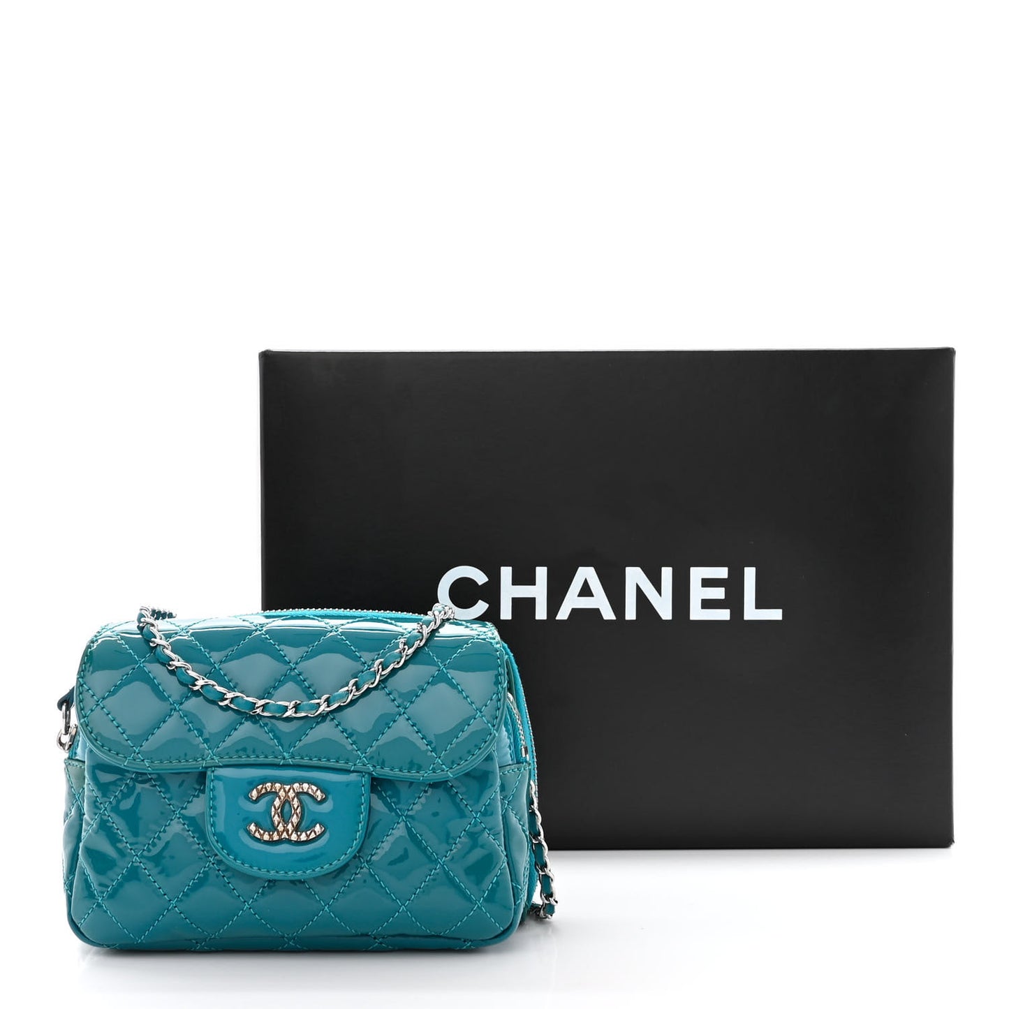 Patent Brilliant Mini Flap WOC Bag Blue