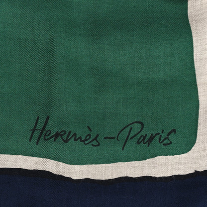Hermes Cashmere Silk Libre Comme Pegase Shawl 140 Vert Naturel Bleu 2 of 4