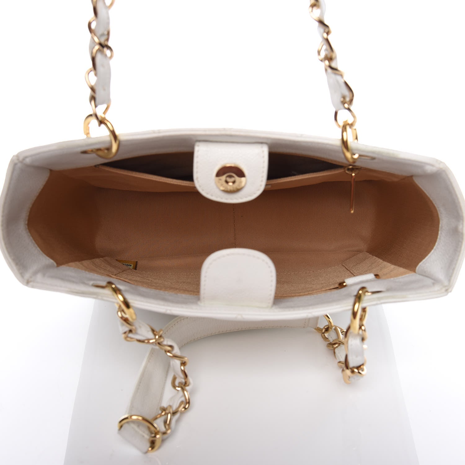 Chanel Caviar Quilted Petit Shopping Tote PST White 5 of 19