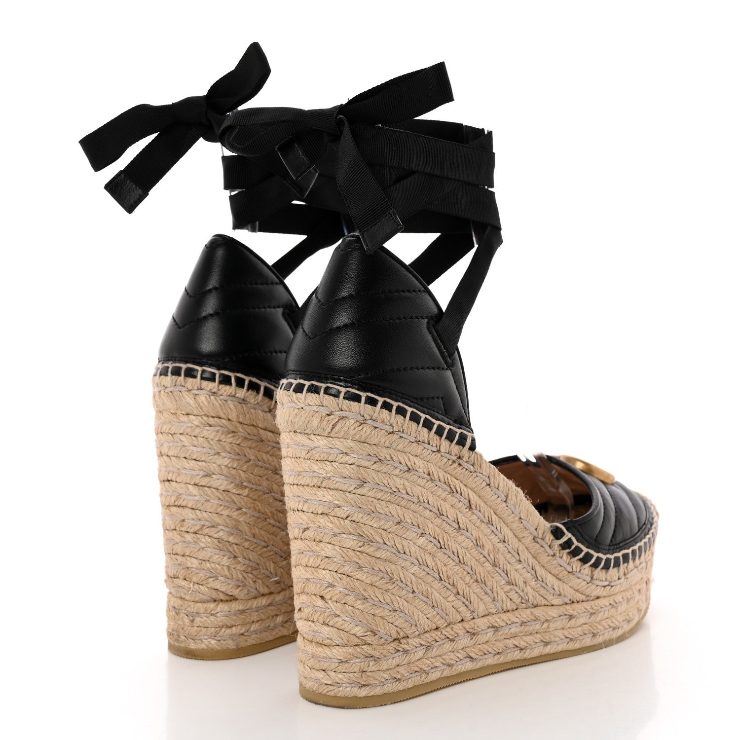 Gucci Nappa Matelasse GG Marmont Ankle Wrap Platform 35/120mm Espadrille Wedges 38.5 Black 4 of 11