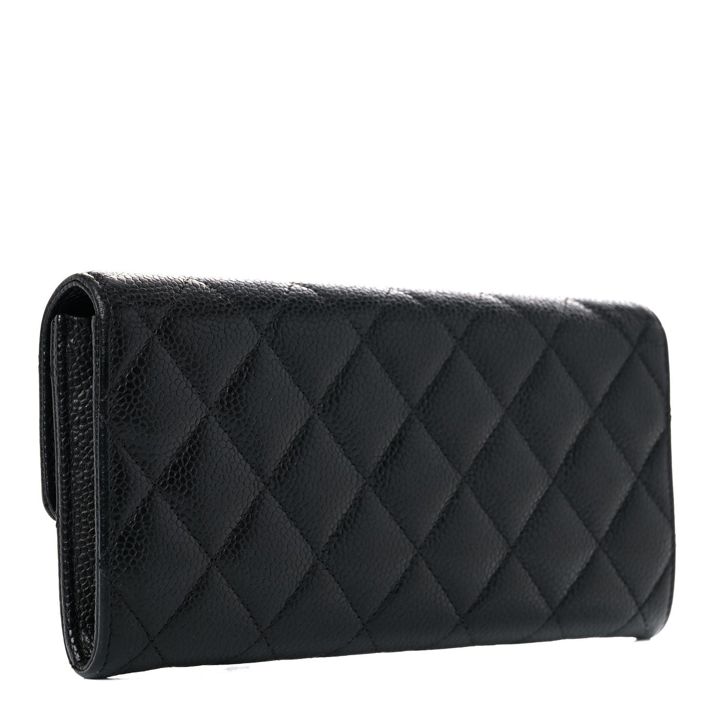 Caviar Quilted Large Gusset Flap Wallet Black