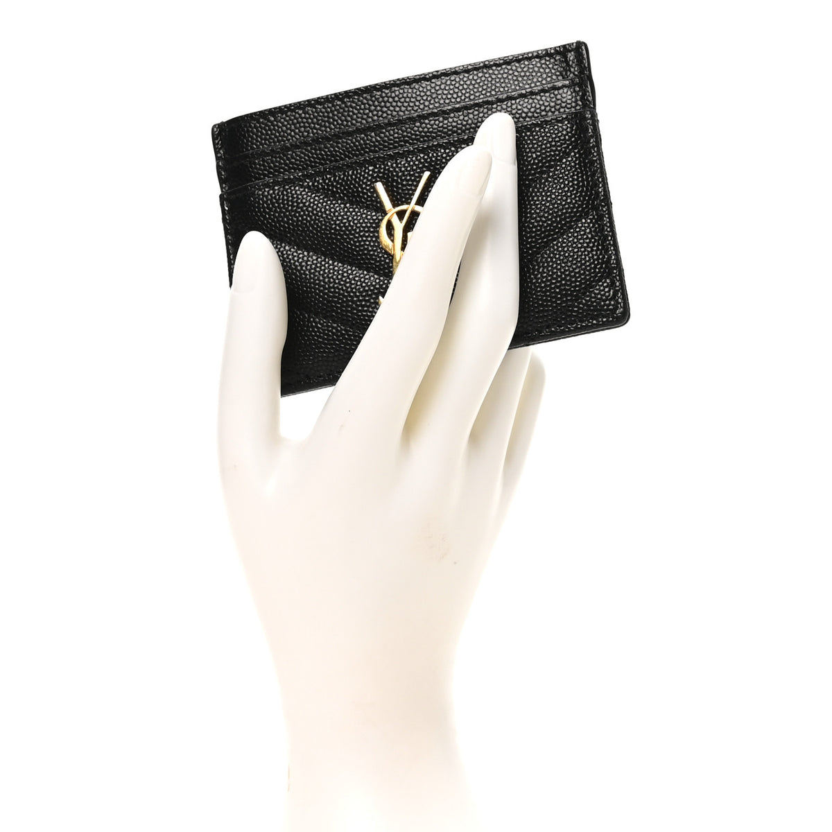 Saint Laurent Grain De Poudre Matelasse Chevron Monogram Credit Card Case Black 2 of 8