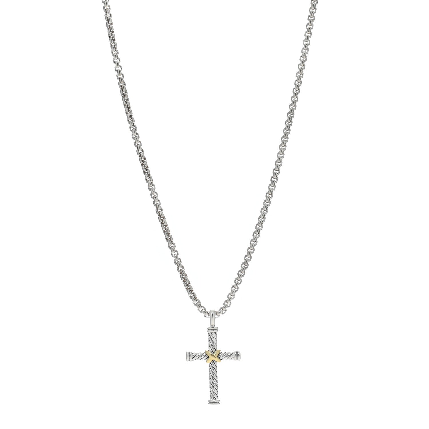 David Yurman Sterling Silver 18K Yellow Gold X Cross Necklace 1 of 5