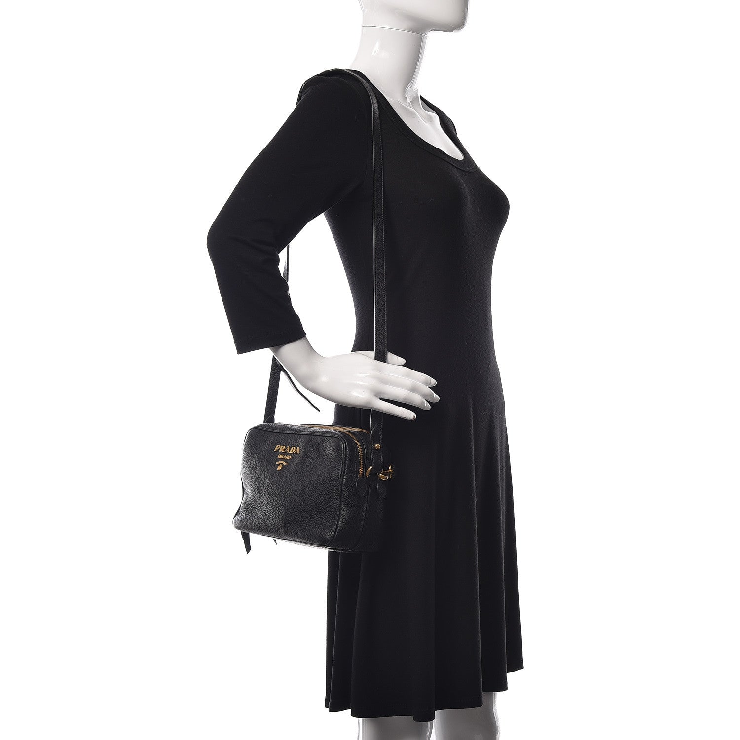 Prada Vitello Daino Medium Double Zip Shoulder Bag Black 2 of 17