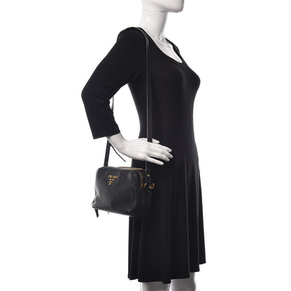 Prada Vitello Daino Medium Double Zip Shoulder Bag Black 2 of 17