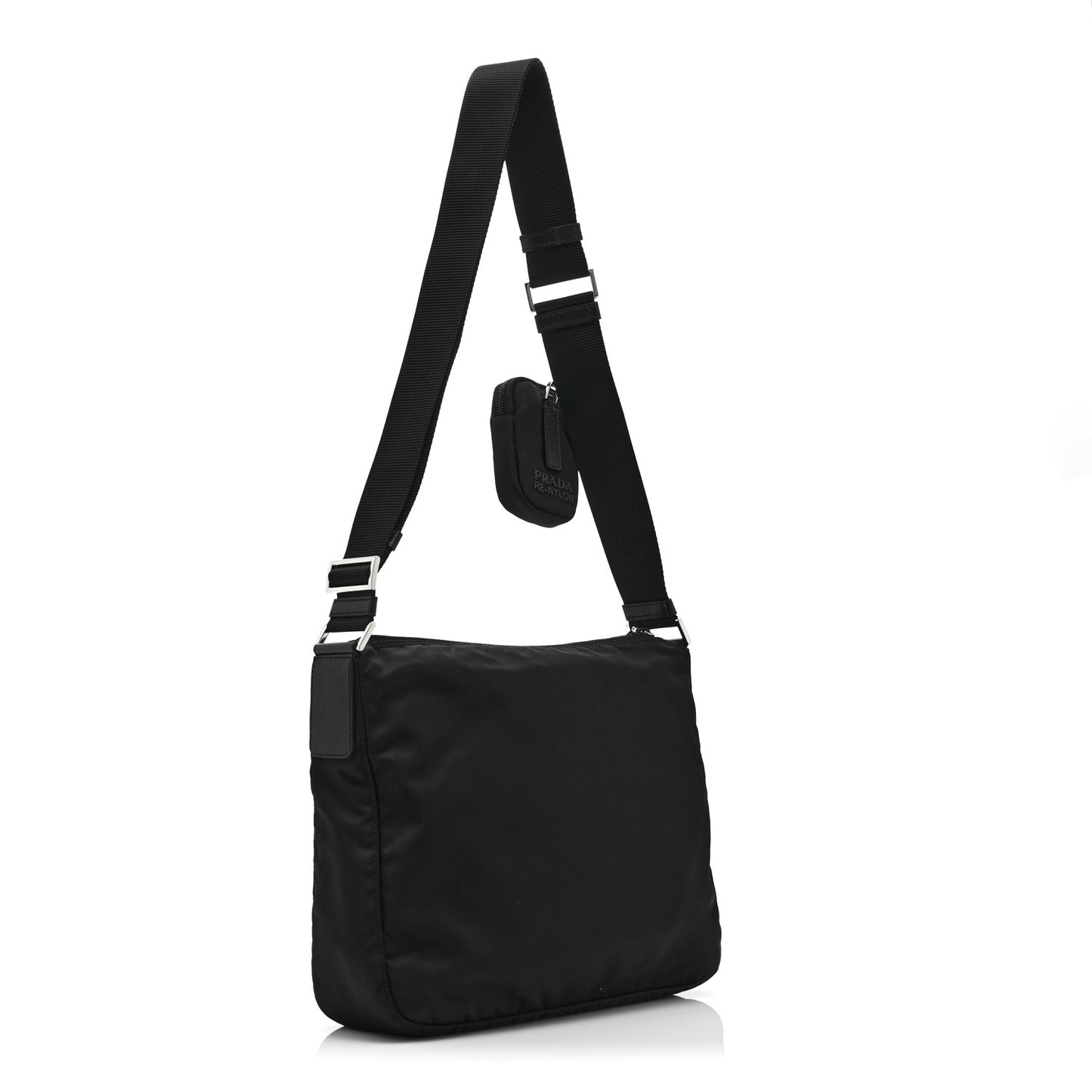 Re-Nylon Vela Saffiano Pocket Double Zip Messenger Bag Black