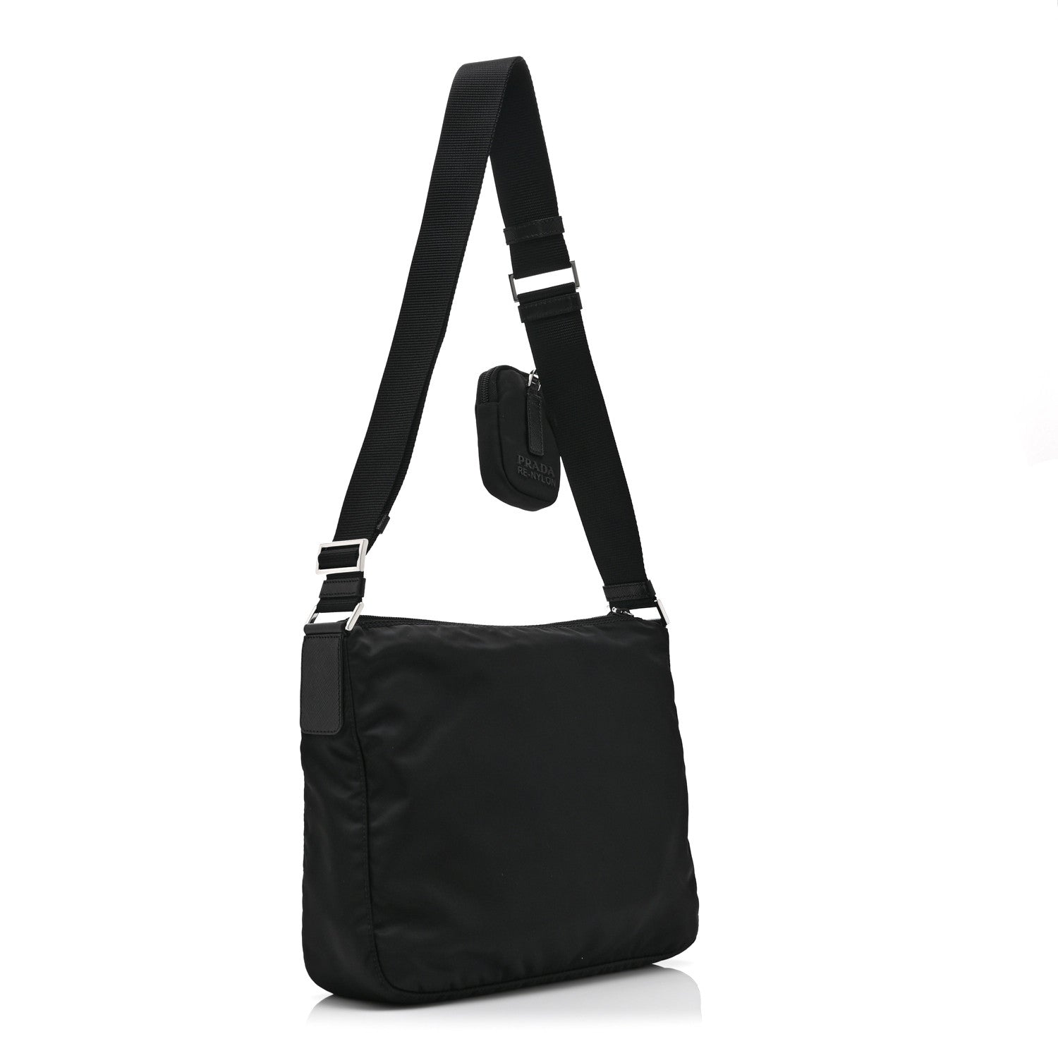 Prada Re-Nylon Vela Saffiano Pocket Double Zip Messenger Bag Black 3 of 10