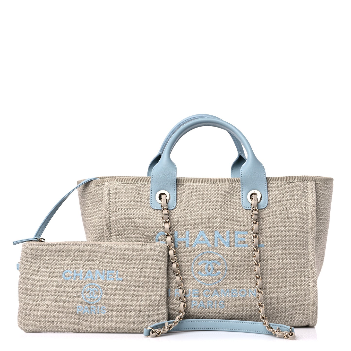 Mixed Fibers Calfskin Small Deauville Tote Grey Light Blue