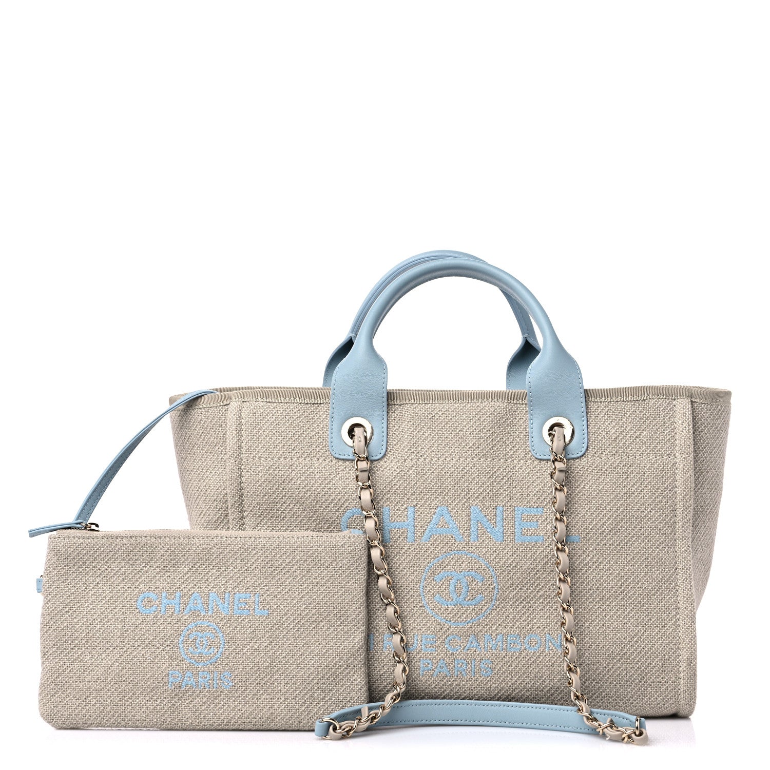Chanel Mixed Fibers Calfskin Small Deauville Tote Grey Light Blue 1 of 13