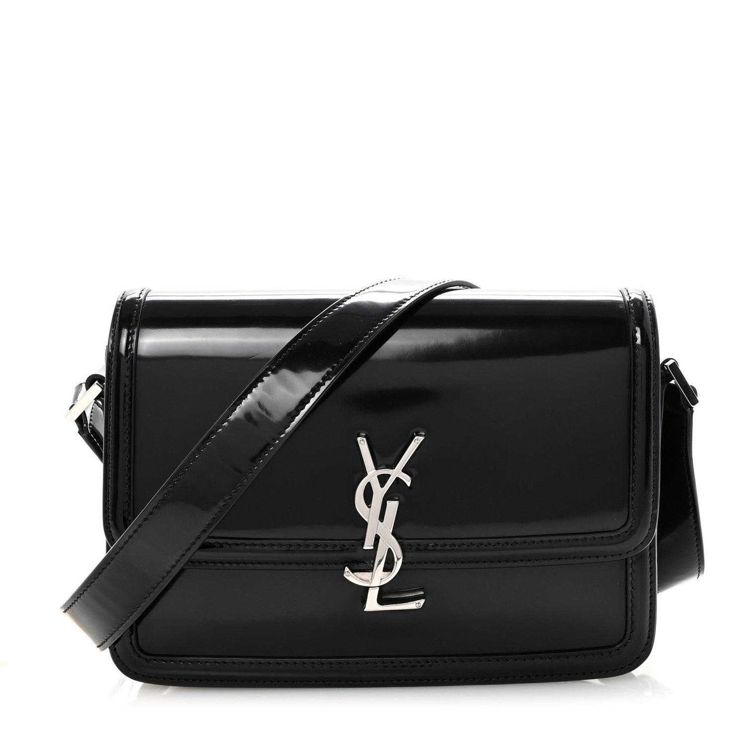 Saint Laurent Glazed Calfskin Monogram Medium Solferino Satchel Black 1 of 9