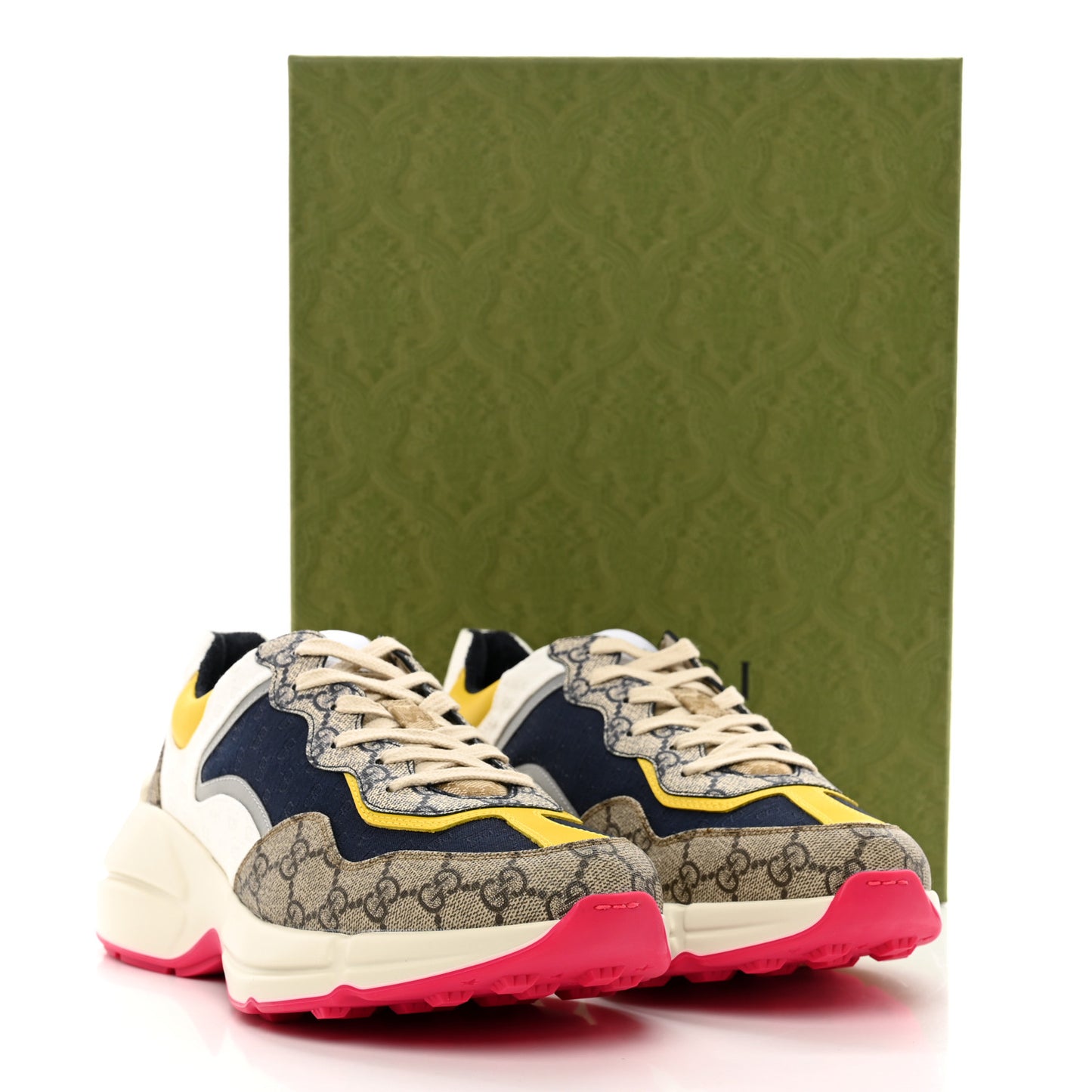 GG Supreme Monogram Mix Monogram Mens Rhyton Sneakers 9 London Blue Beige Sun Yellow