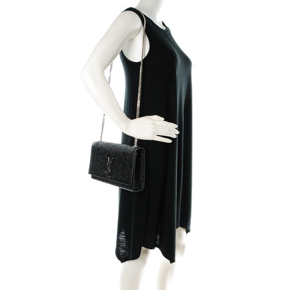 Saint Laurent Metallic Sparkle Calfskin Medium Monogram Kate Satchel Black 2 of 6