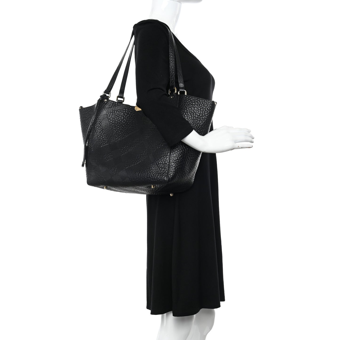 Signature Grain Calfskin Check Embossed Small Canterbury Tote Black
