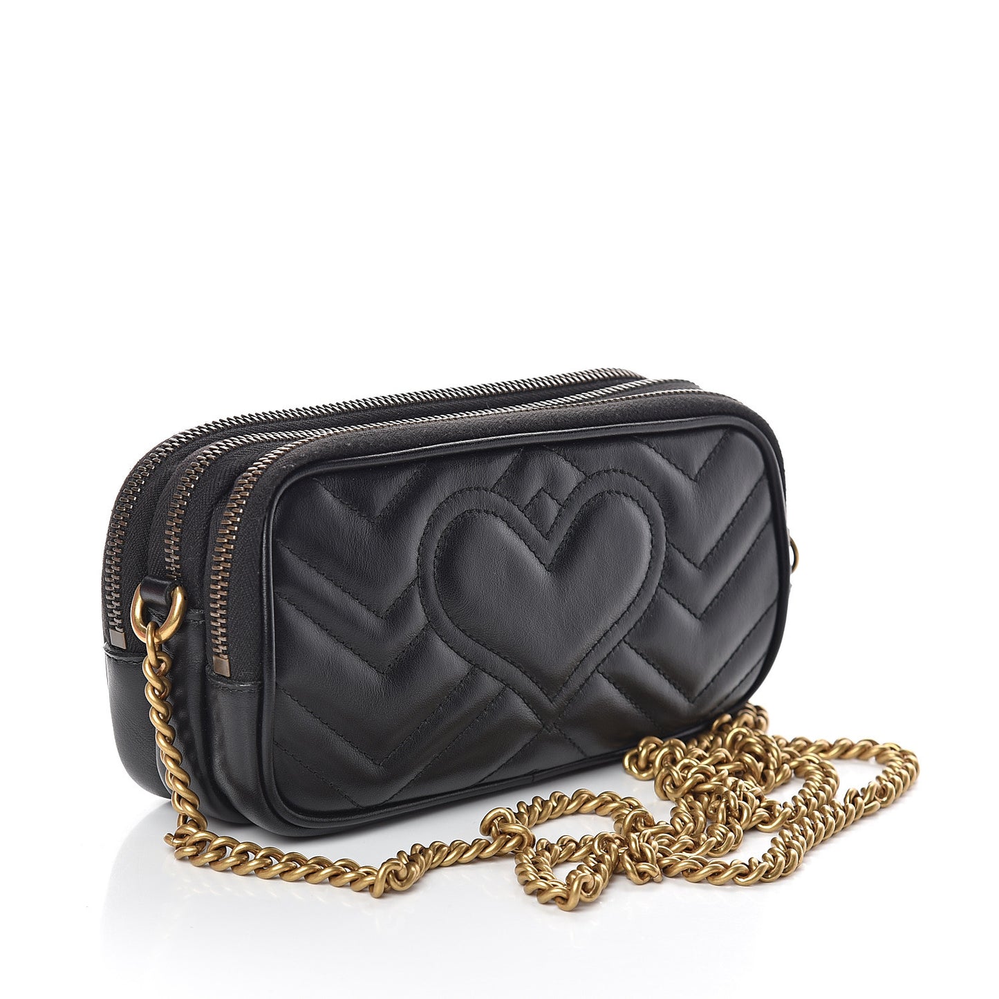 Calfskin Matelasse Mini GG Marmont Chain Crossbody Bag Black