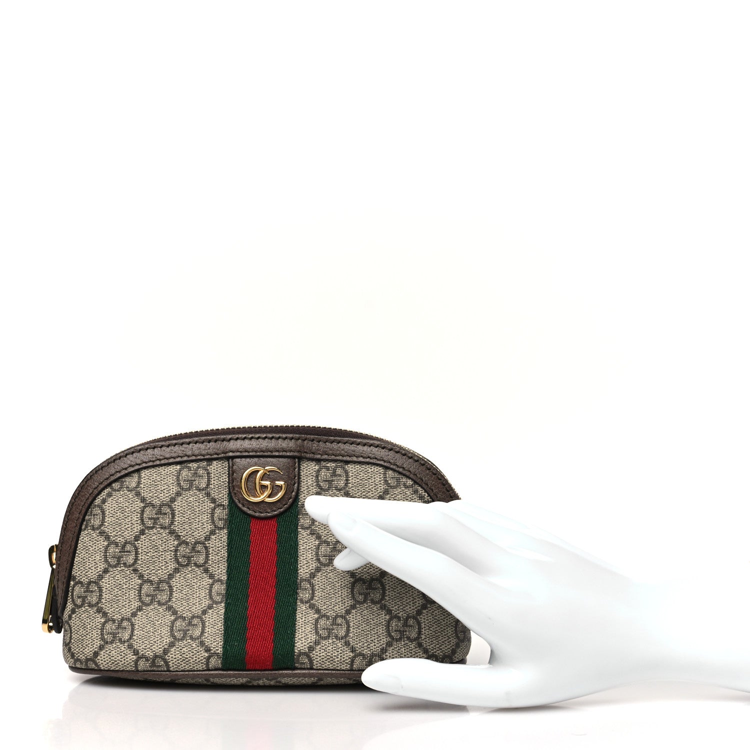 Gucci GG Supreme Monogram Textured Calfskin Web Medium Ophidia Cosmetic Case Beige Ebony New Acero 2 of 8