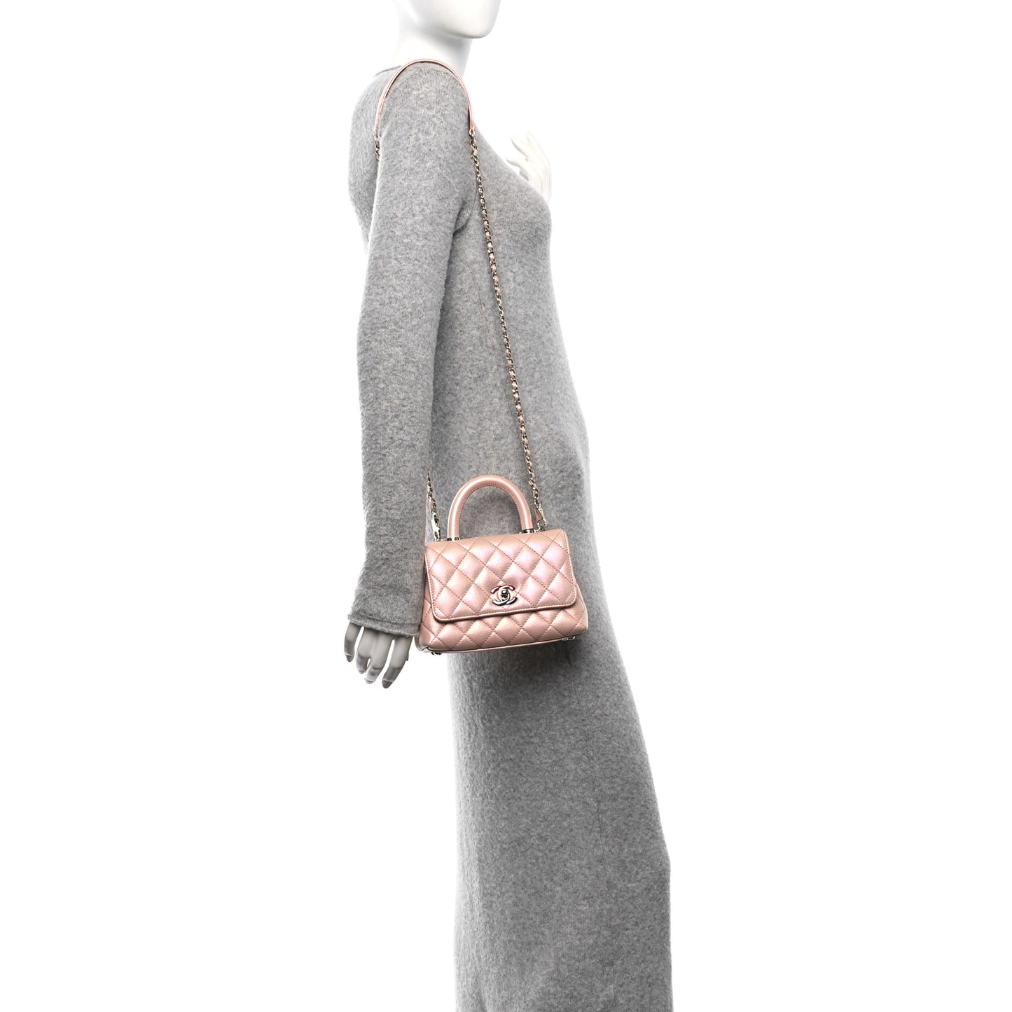 Iridescent Caviar Quilted Extra Mini Coco Handle Flap Light Pink