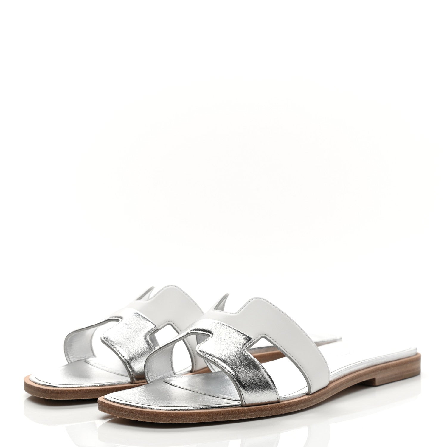Hermes Metallic Nappa Box Oran Sandals 36 White Gris Argente 3 of 11
