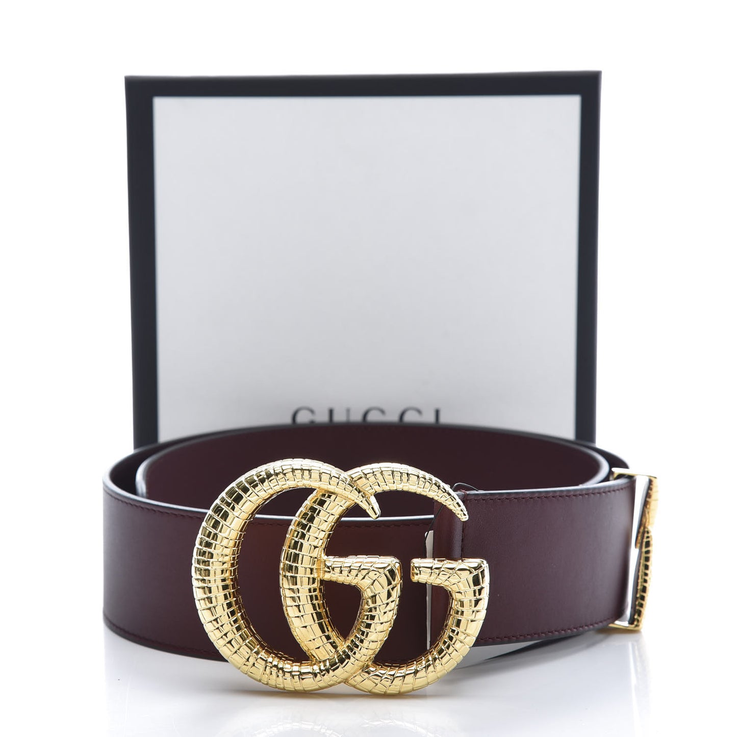 Calfskin Lizard Double G 50mm Belt 90 36 Vintage Bordeaux