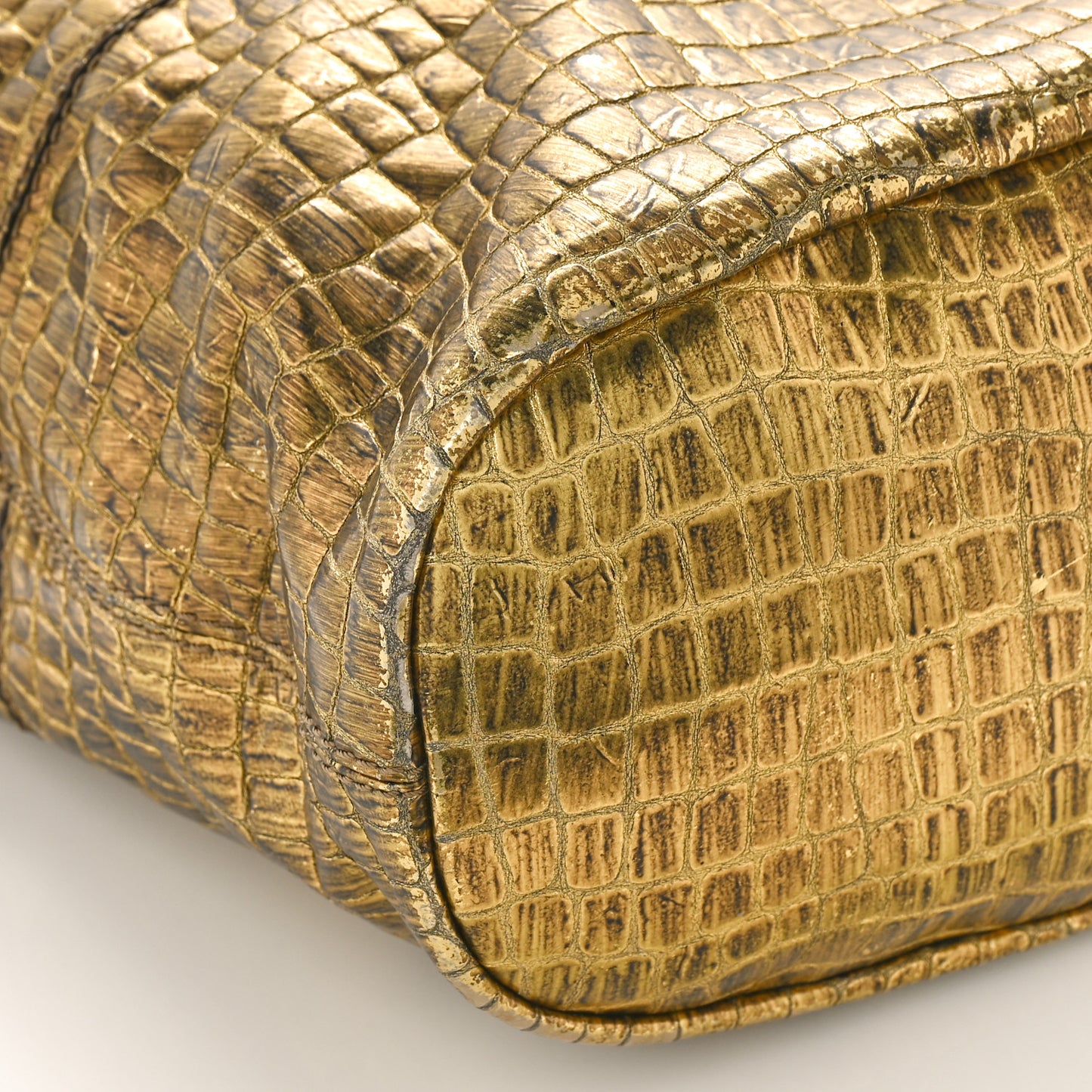 Calfskin Crocodile Embossed Medium Nightingale Gold