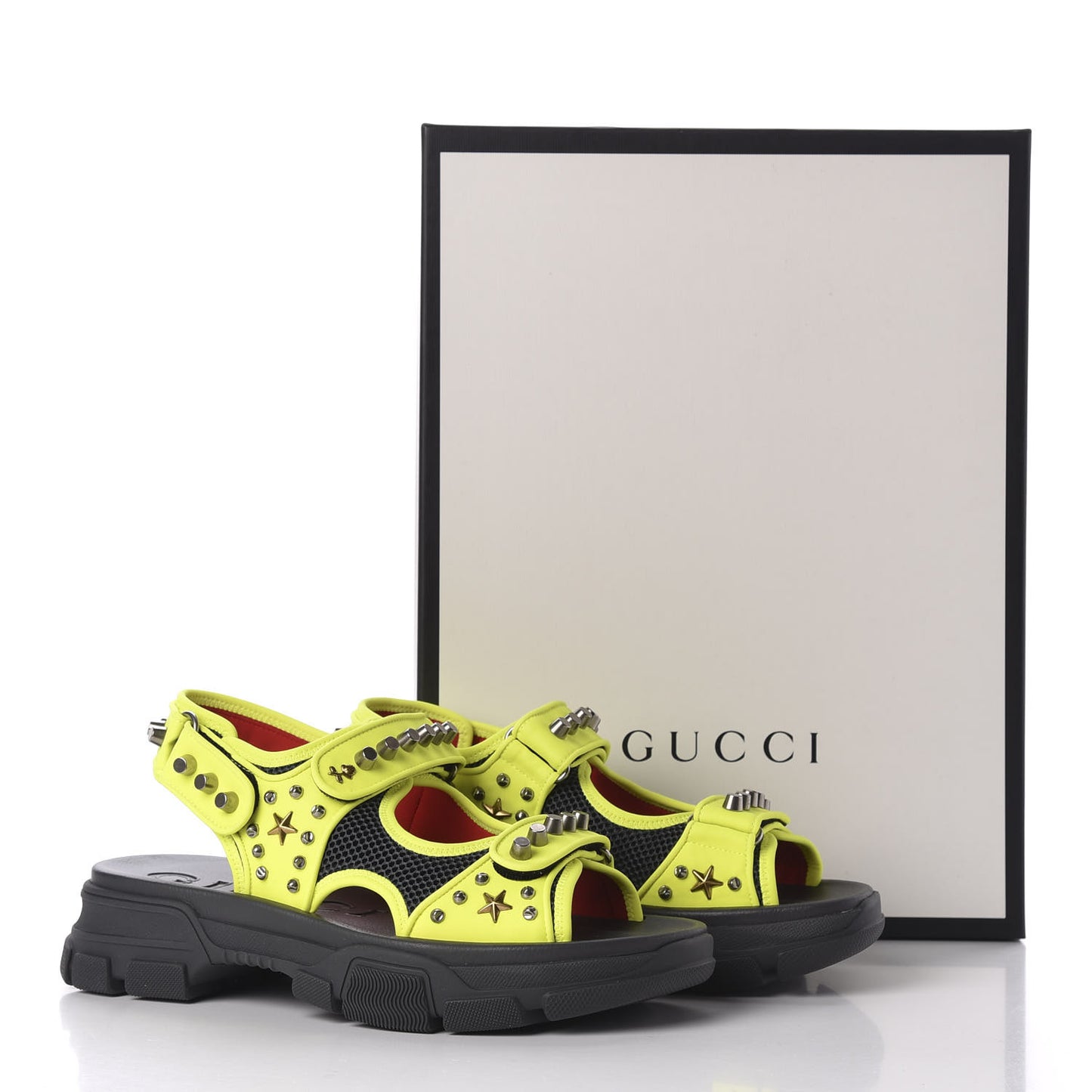 Technical Canvas Calfskin Studded Mens Aguru Sandals 9 Neon Yellow