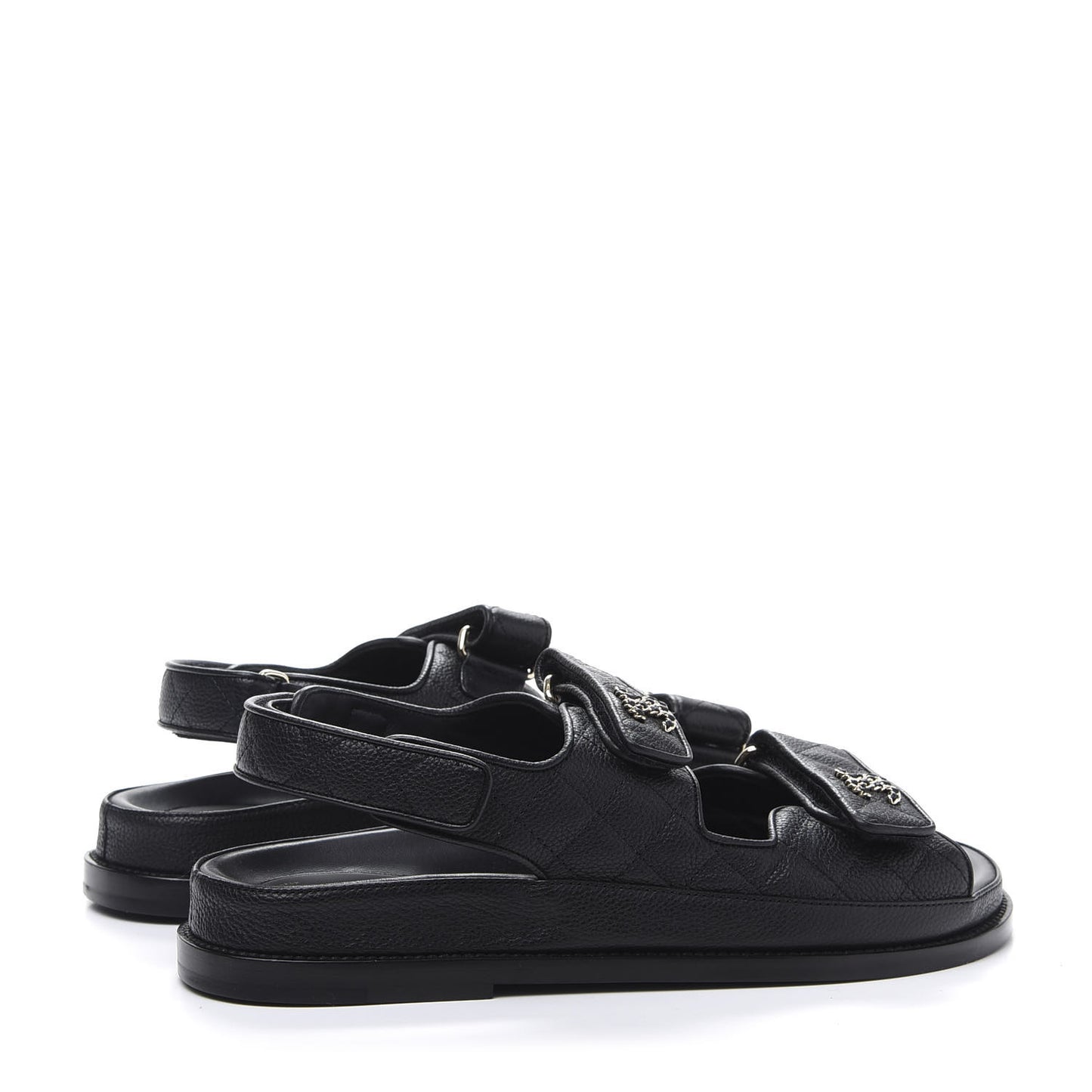 Grained Calfskin Velcro Dad Sandals 39 Black