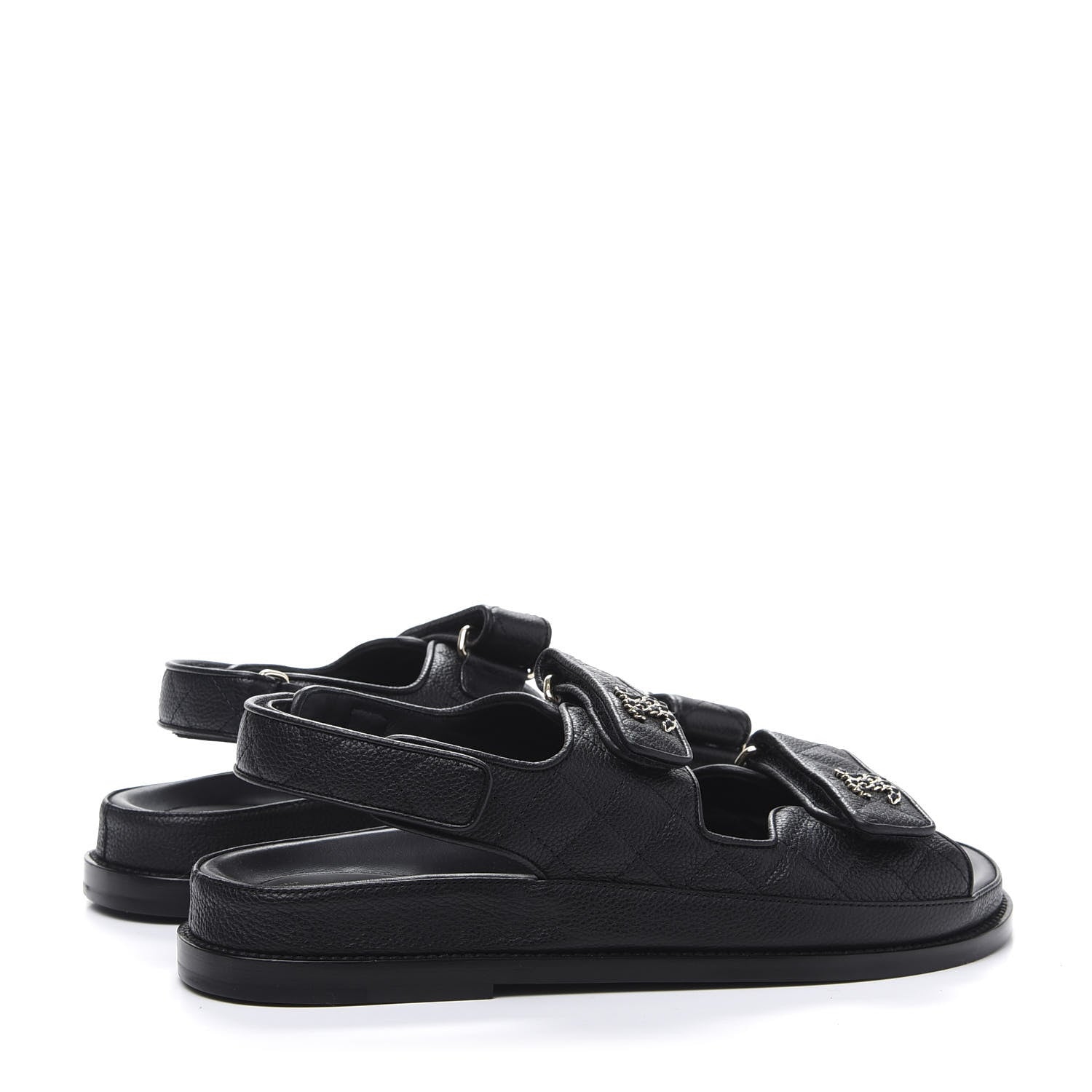Chanel Grained Calfskin Velcro Dad Sandals 39 Black 4 of 9