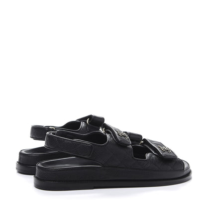 Chanel Grained Calfskin Velcro Dad Sandals 39 Black 4 of 9