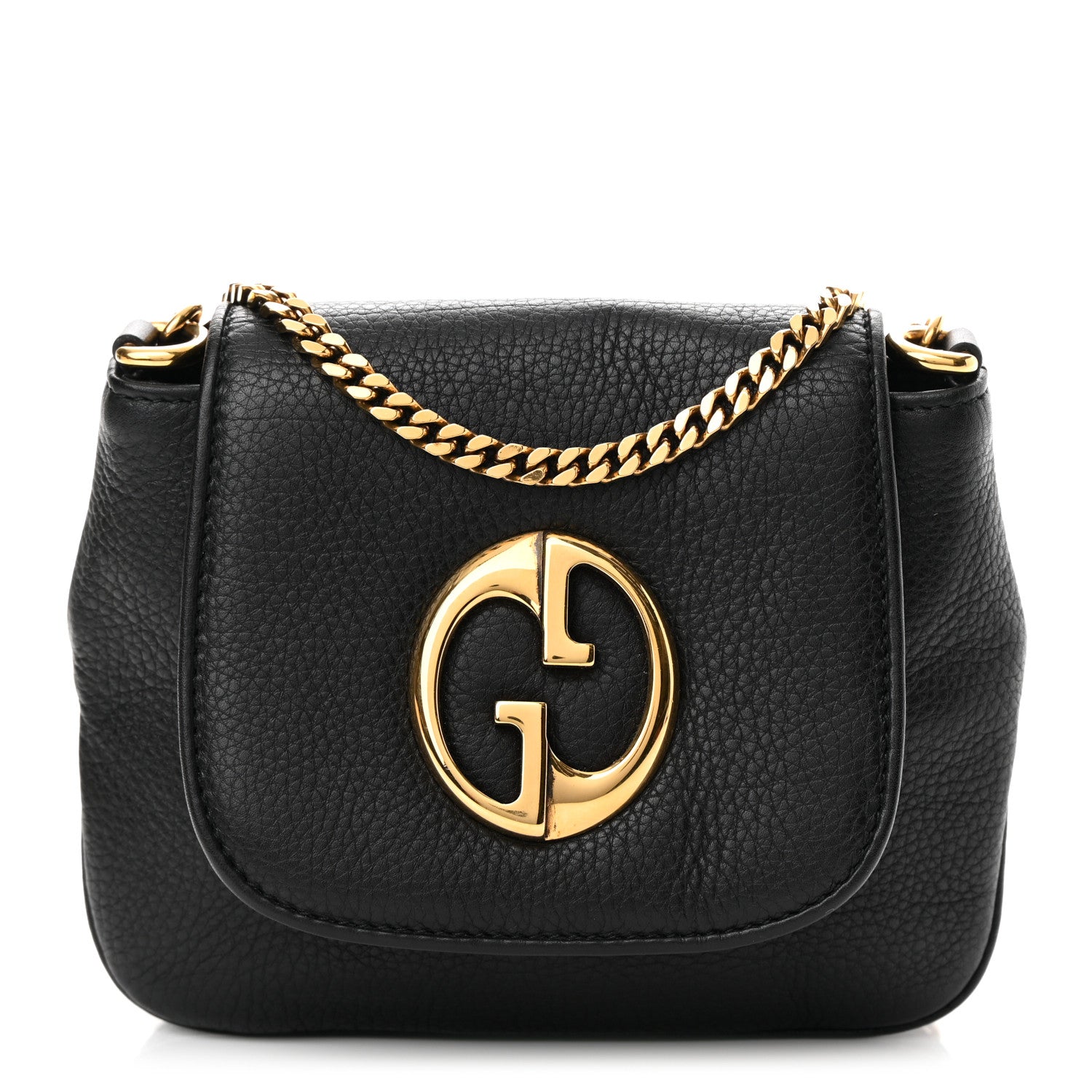 Gucci Pebbled Calfskin Small 1973 Chain Shoulder Bag Black 1 of 11