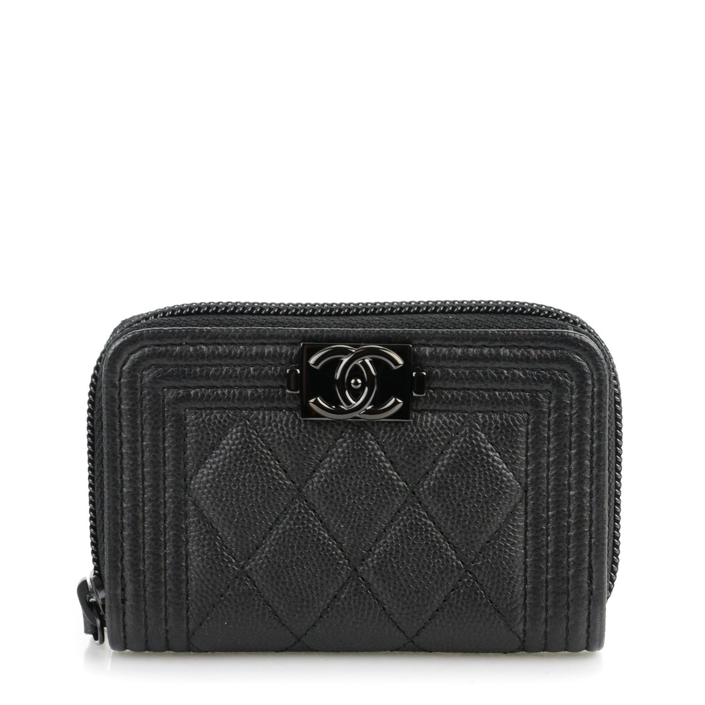 Caviar Quilted Boy Zip Around Coin Purse Wallet Black