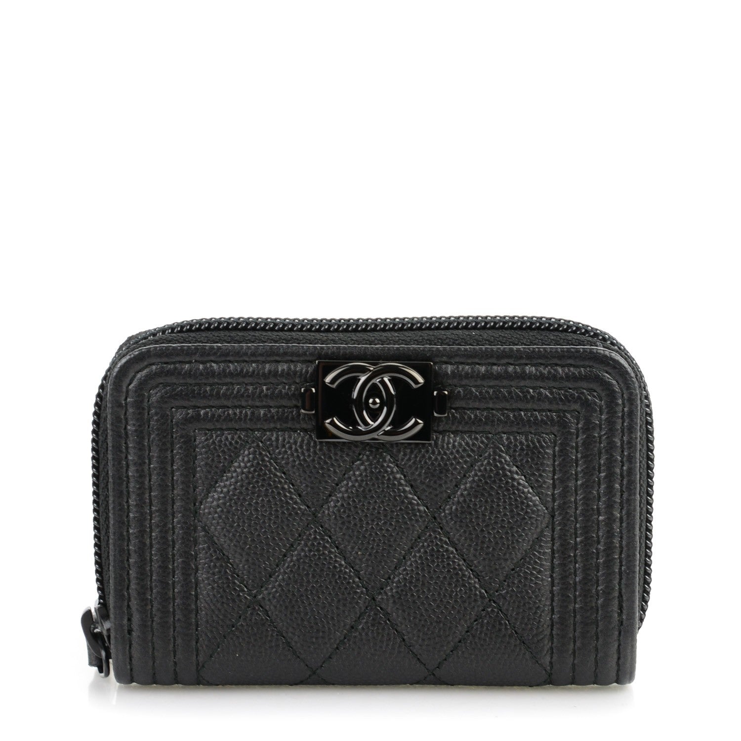 Chanel Caviar Quilted Boy Zip Around Coin Purse Wallet Black 1 of 7