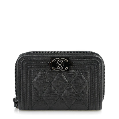 Chanel Caviar Quilted Boy Zip Around Coin Purse Wallet Black 1 of 7