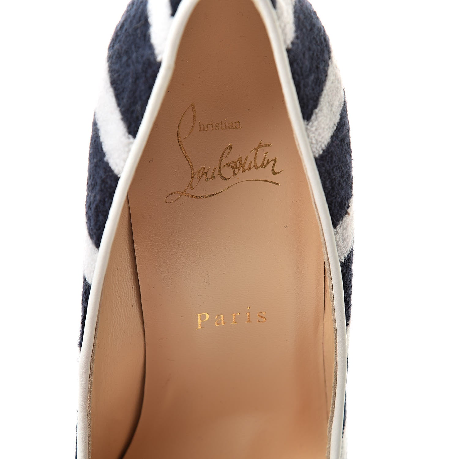 Christian Louboutin Sponge Fabric Shiny Nappa Decollete Spa 100 Pumps 38 Navy White 6 of 10