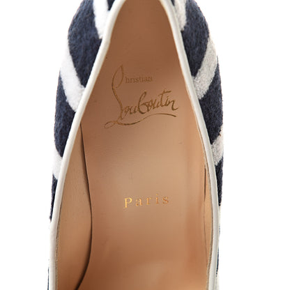 Christian Louboutin Sponge Fabric Shiny Nappa Decollete Spa 100 Pumps 38 Navy White 6 of 10