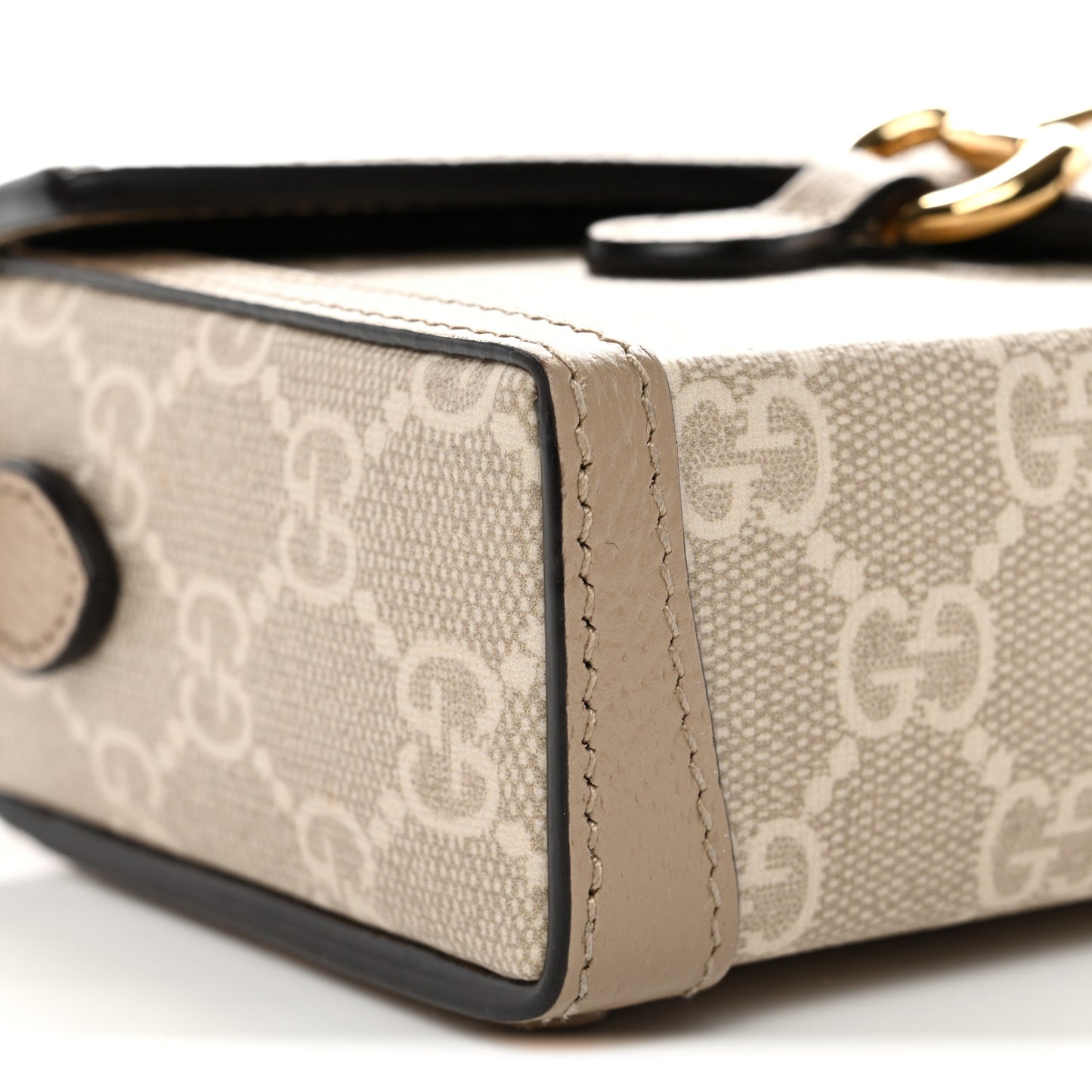 GG Supreme Monogram Textured Dollar Calfskin Mini Horsebit 1955 Shoulder Bag Beige Mystic White Oatmeal