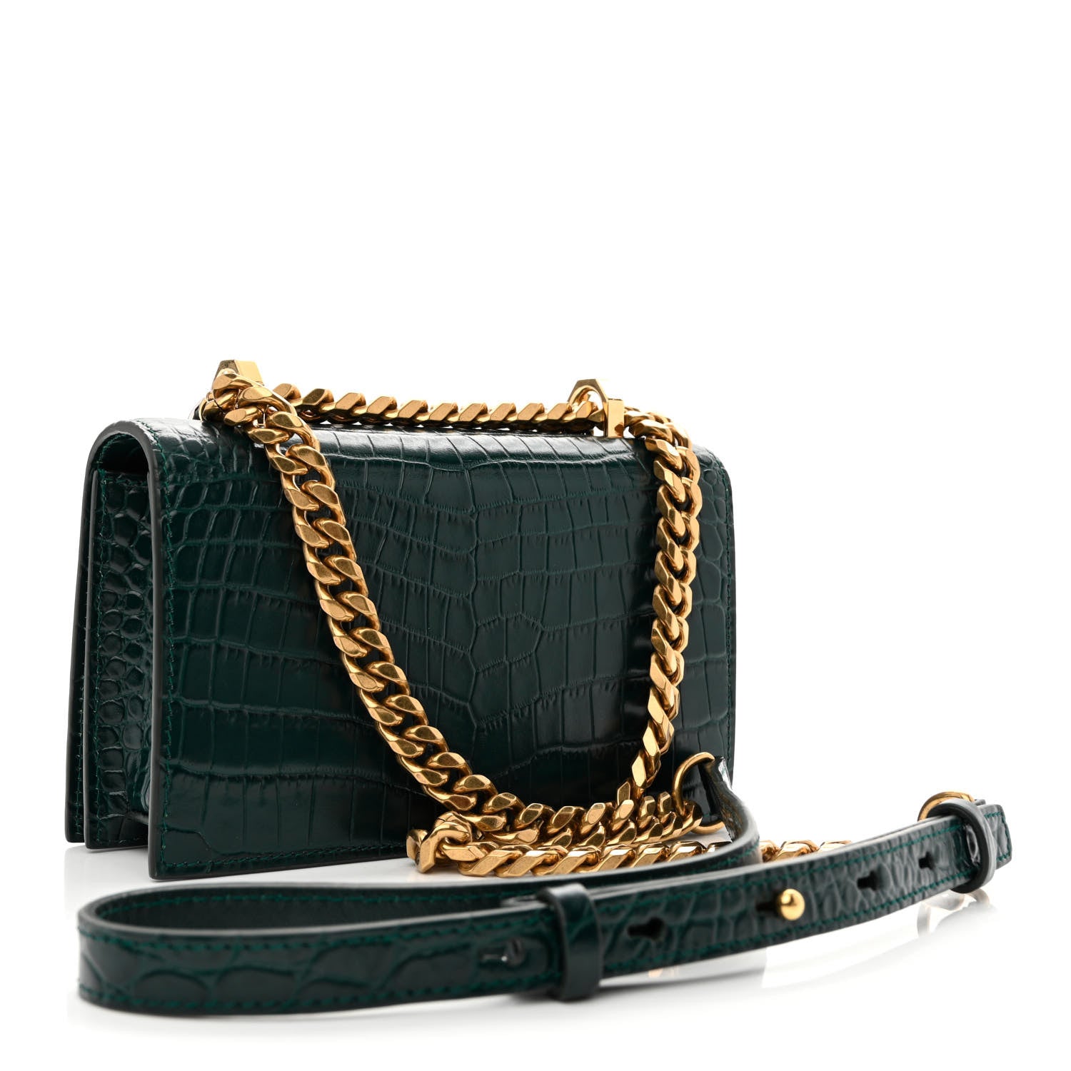 Alexander McQueen Shiny Crocodile Embossed Jeweled Satchel Emerald 3 of 11